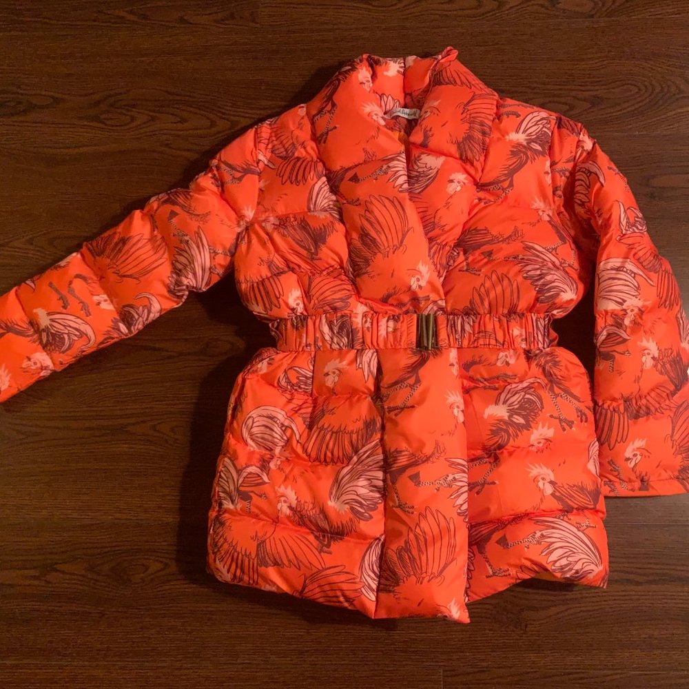 Rachel Antonoff Toni Puffer in Orange Rooster Print